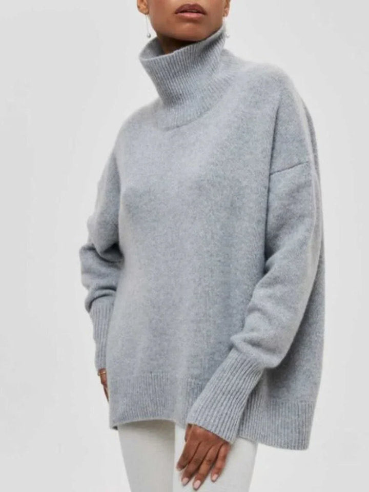 Grand pull en tricot femme col montant tendance