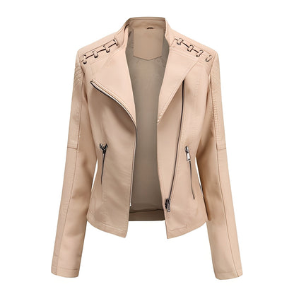 Elegante Damen Lederjacke Slim Fit Kürzelängen - IdealeKleiden