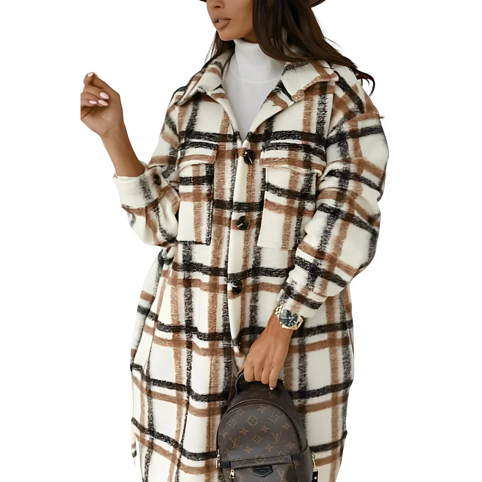 Veste longue à carreaux élégante pour femme