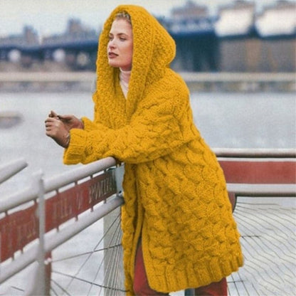 Cardigan tricoté long à capuche ouvert
