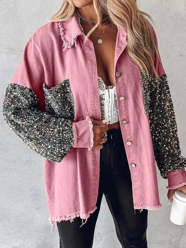 Veste en jean glamour à effet pailleté