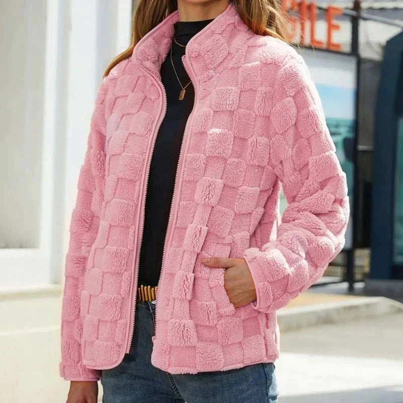 Veste d'hiver à carreaux pour femme moderne noir et blanc