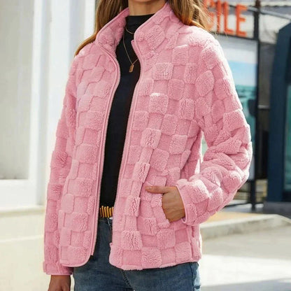 Veste d'hiver à carreaux pour femme moderne noir et blanc
