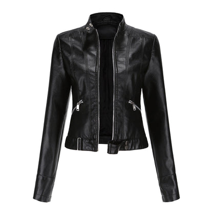 Blouson en cuir élégant pour femme avec col