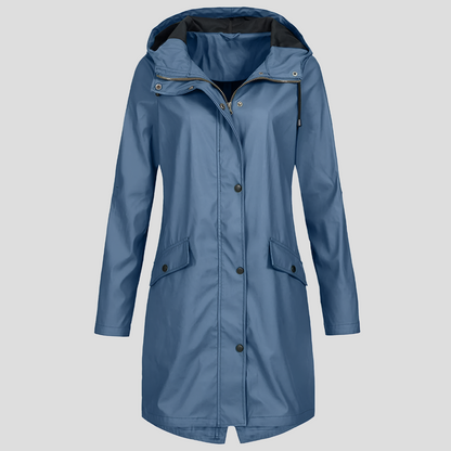 Imperméable long femme à capuche poches