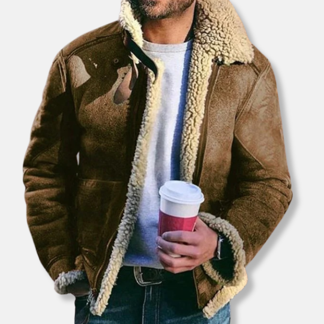 Veste d'aviateur en cuir avec doublure en peau de mouton
