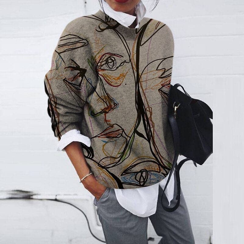 Sweat-shirt confortable avec imprimé graphique et col rond