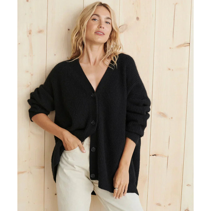 Long cardigan confortable col en V mélange de laine