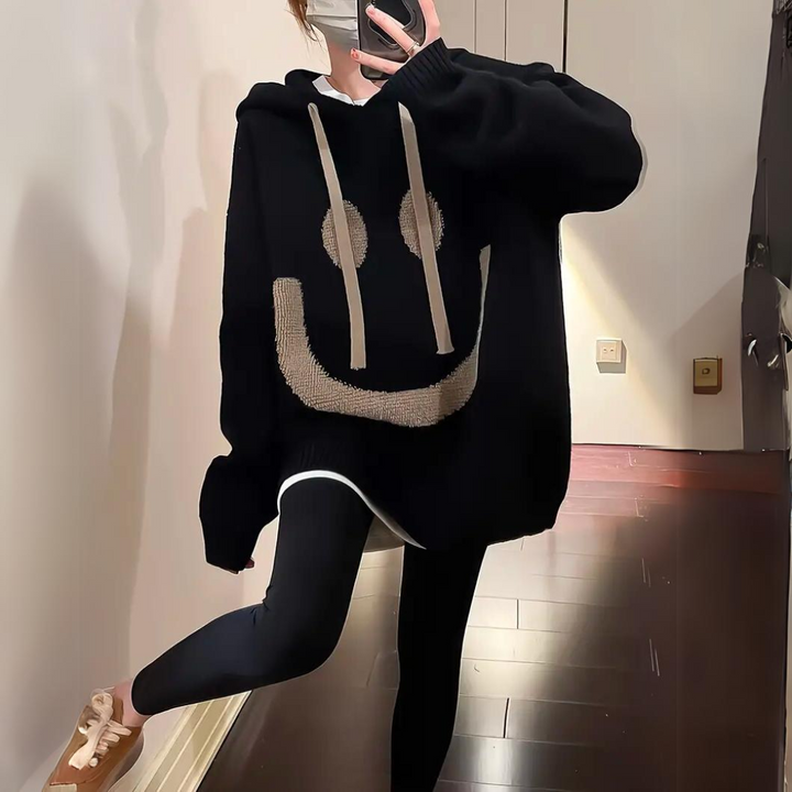 Sweat à capuche pour femme tendance motif smiley coupe décontractée