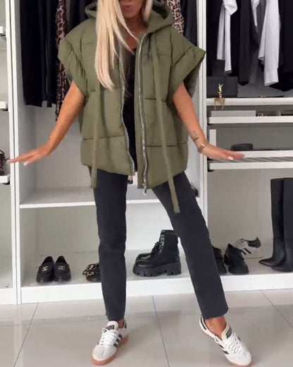 Veste pratique Uni Manches courtes Fermeture éclair