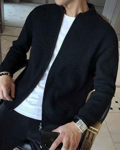 Gilet cardigan côtelé moderne pour homme avec fermeture éclair