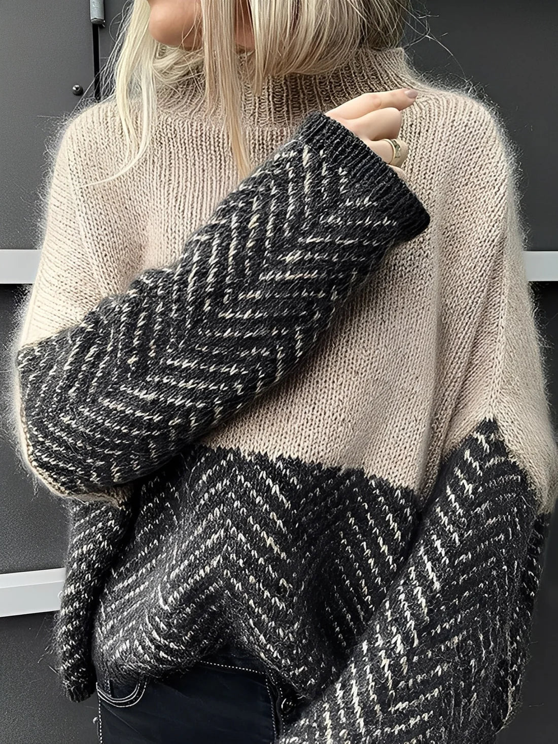 Bunter Rollkragenpullover Damen Trendy - IdealeKleiden