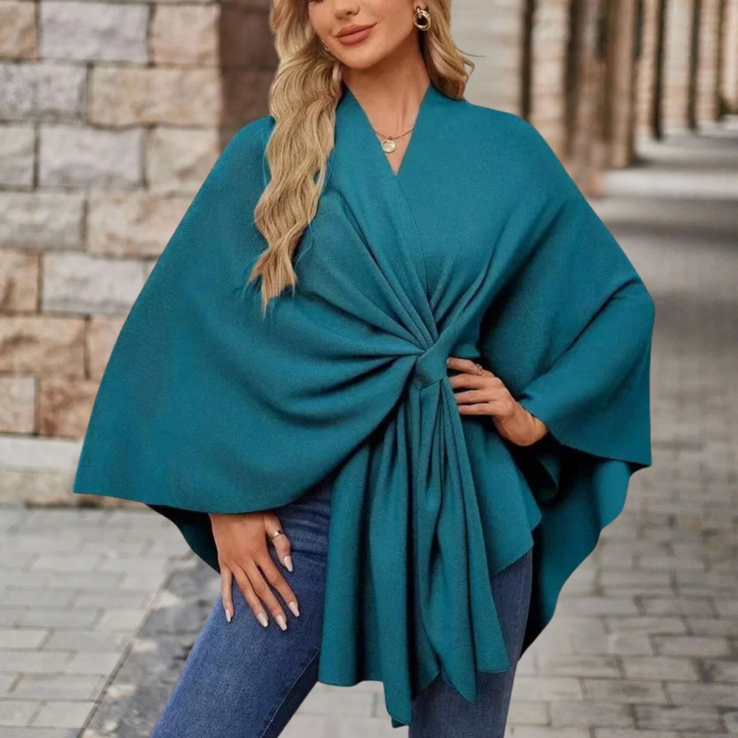 Haut pour femme avec effet cape et nœud sur le devant