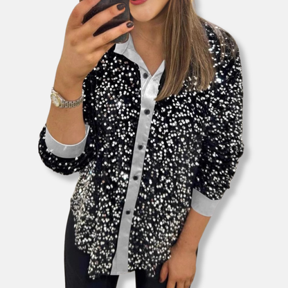 T-shirt festif à paillettes Coupe décontractée Col élégant
