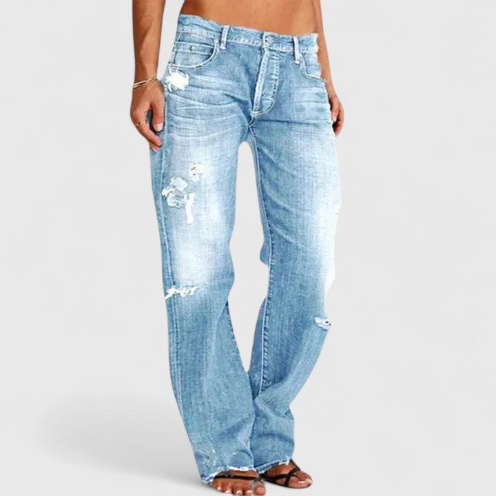 Jeans vintage femme coupe décontractée délavée usée