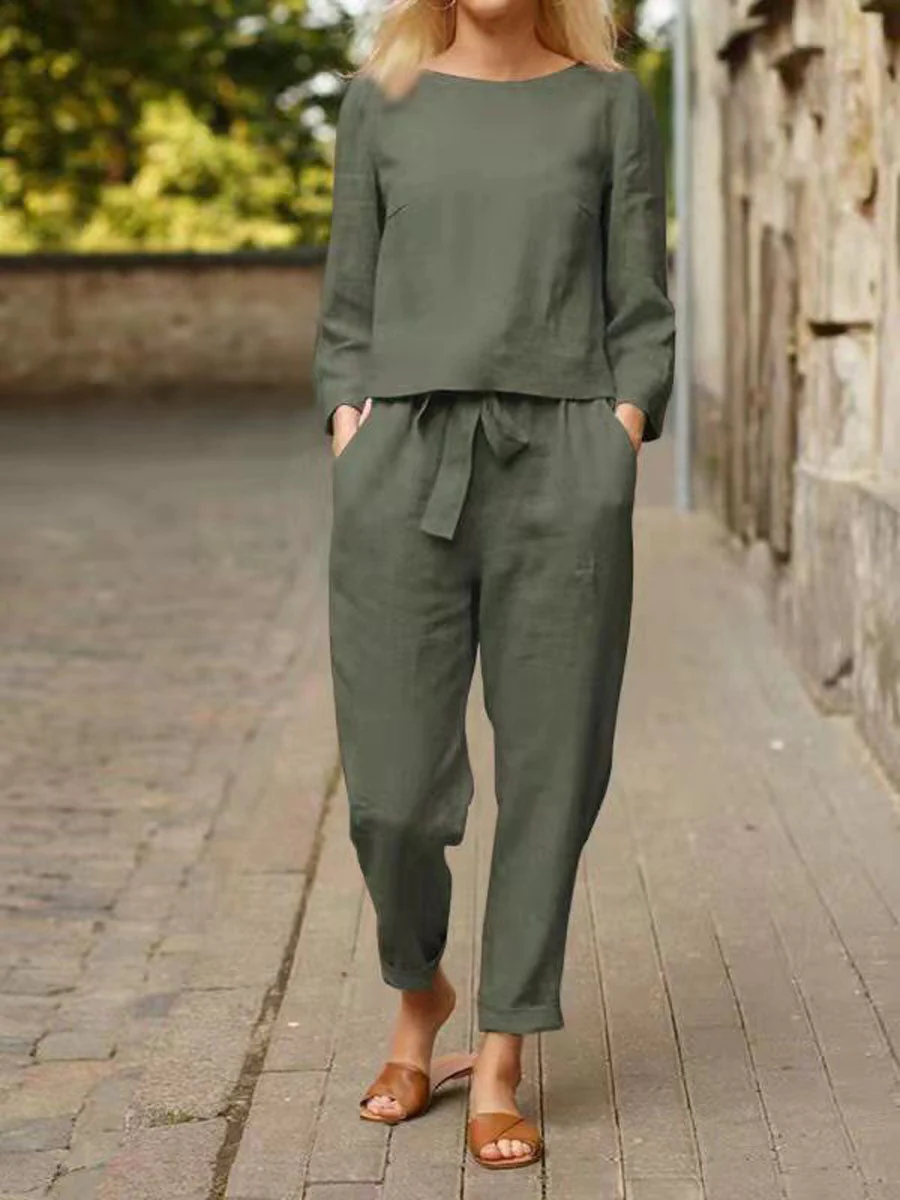 Ensemble de sport pour femme – Haut à manches longues et pantalon taille haute