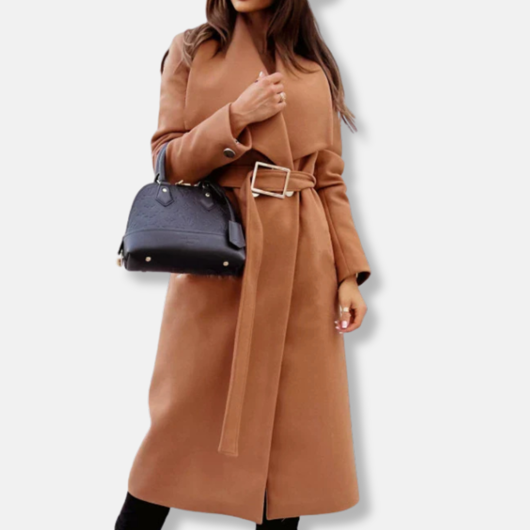 Manteau long élégant pour femme Coupe décontractée Boucle dorée