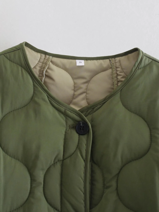 Olivgrüne Steppjacke Übergroß Trendy Herbst Winter - IdealeKleiden