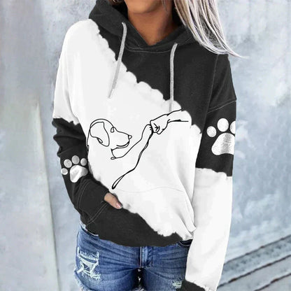 Sweat à capuche élégant motif chien coupe ample