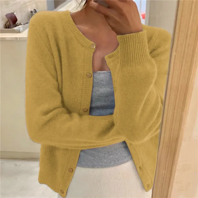 Cardigan col rond élégant à manches longues pour femme