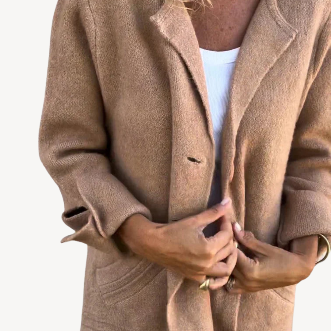 Veste longue en laine mélangée pour femme avec boutons