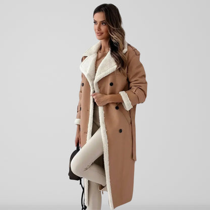 Long manteau oversize doublé peau de mouton ceinture