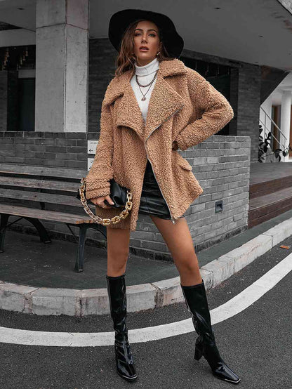 Veste teddy stylée avec col zippé
