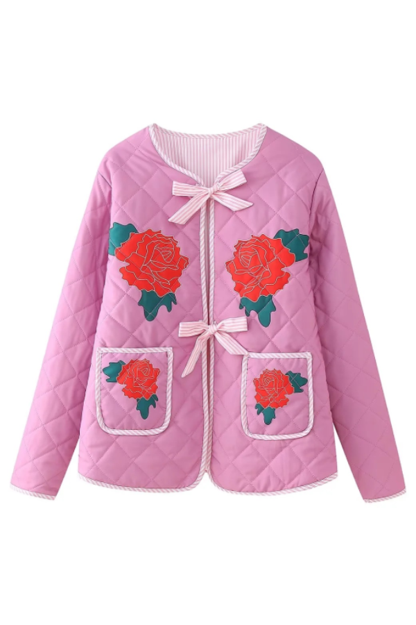 Modische Steppjacke Schleifenmuster Damen - IdealeKleiden