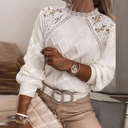 Elegante Damenpullover Spitze Stickerei - IdealeKleiden