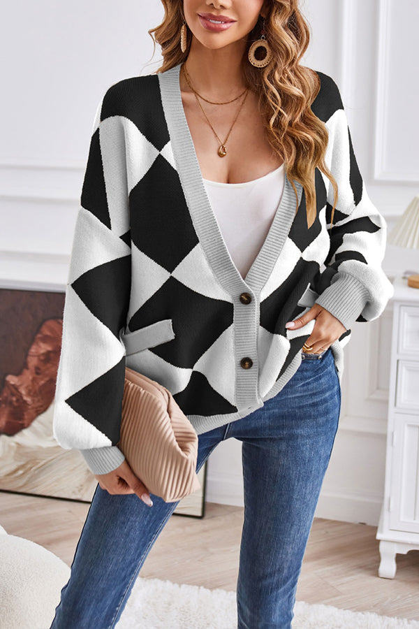 Cardigan en maille Géométrique Patchwork Moderne Décontracté