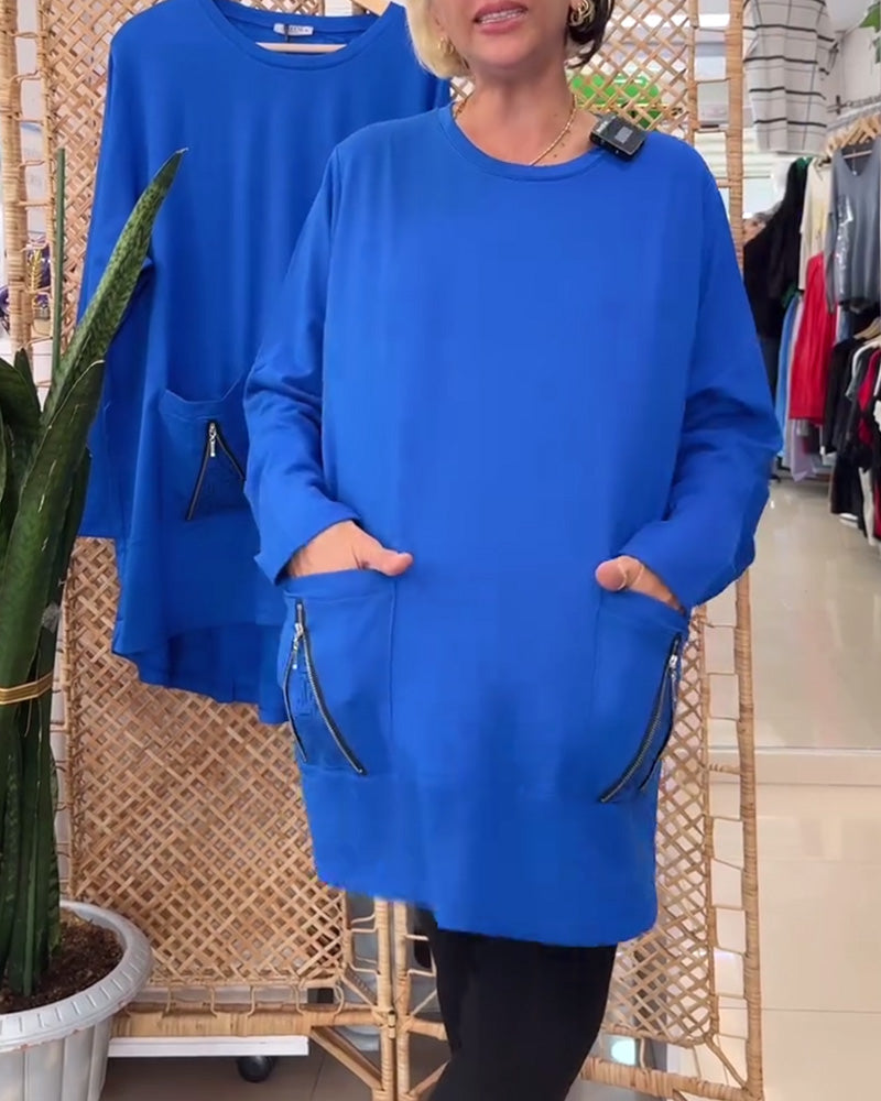 Robe classique à col rond unie avec poche