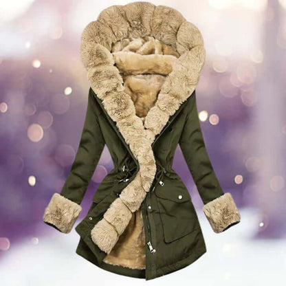Veste d'hiver femme garnie de fourrure à capuche