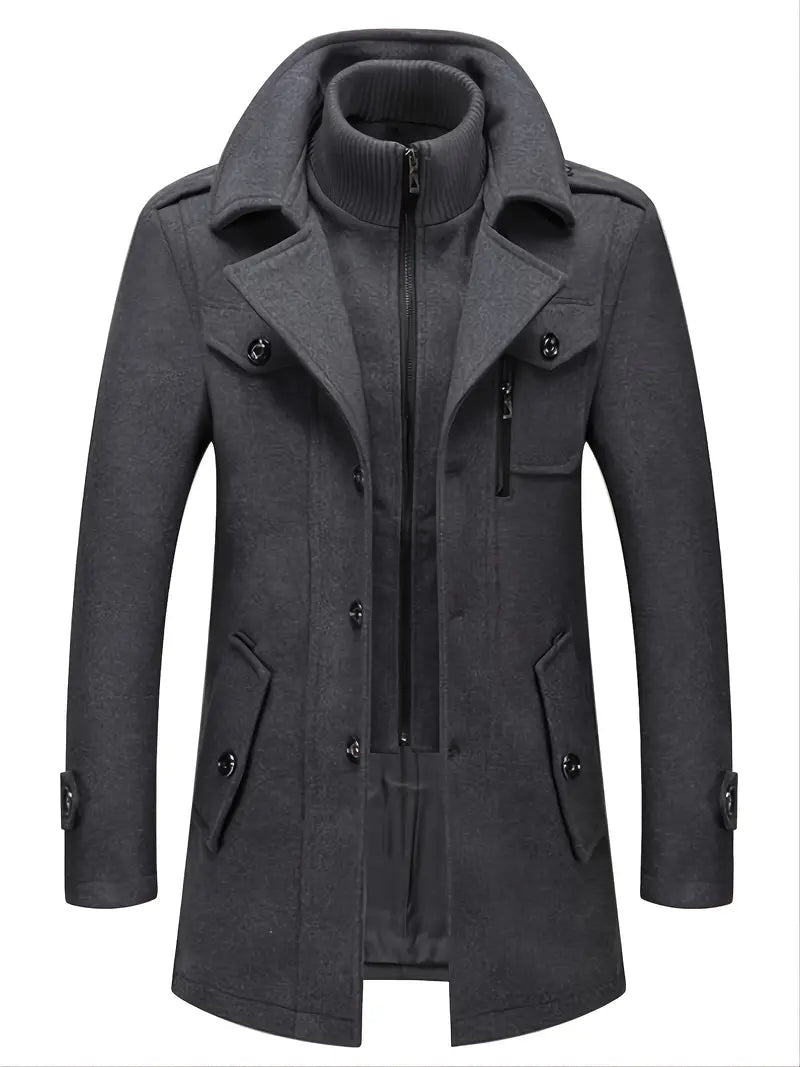 Long manteau en laine homme double zip décontracté