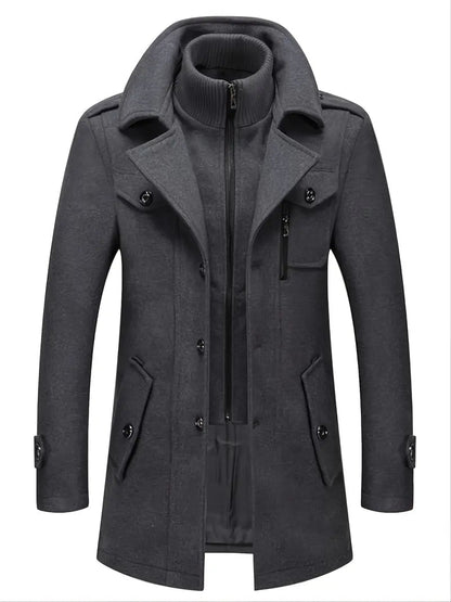 Long manteau en laine homme double zip décontracté
