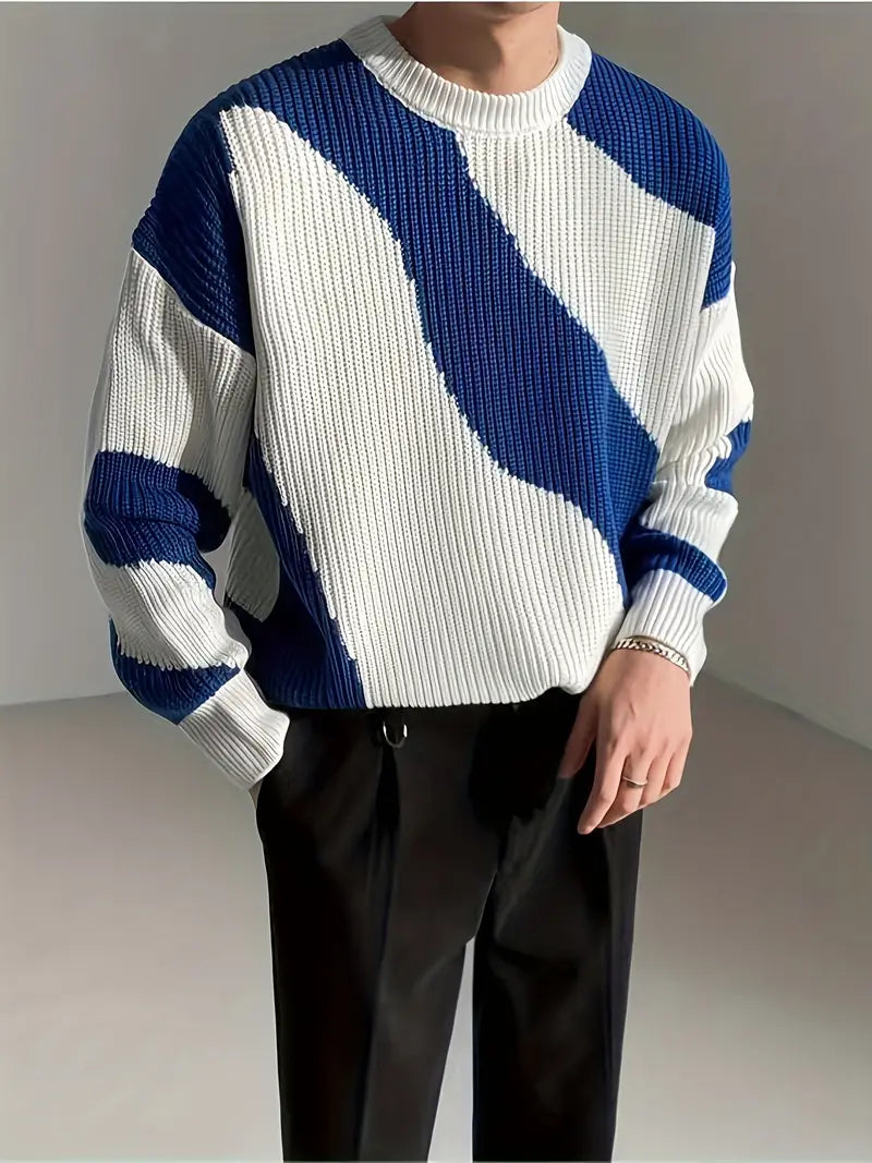 Pull en maille coloré à motif vagues pour homme
