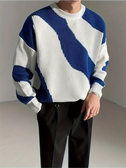 Pull en maille coloré à motif vagues pour homme