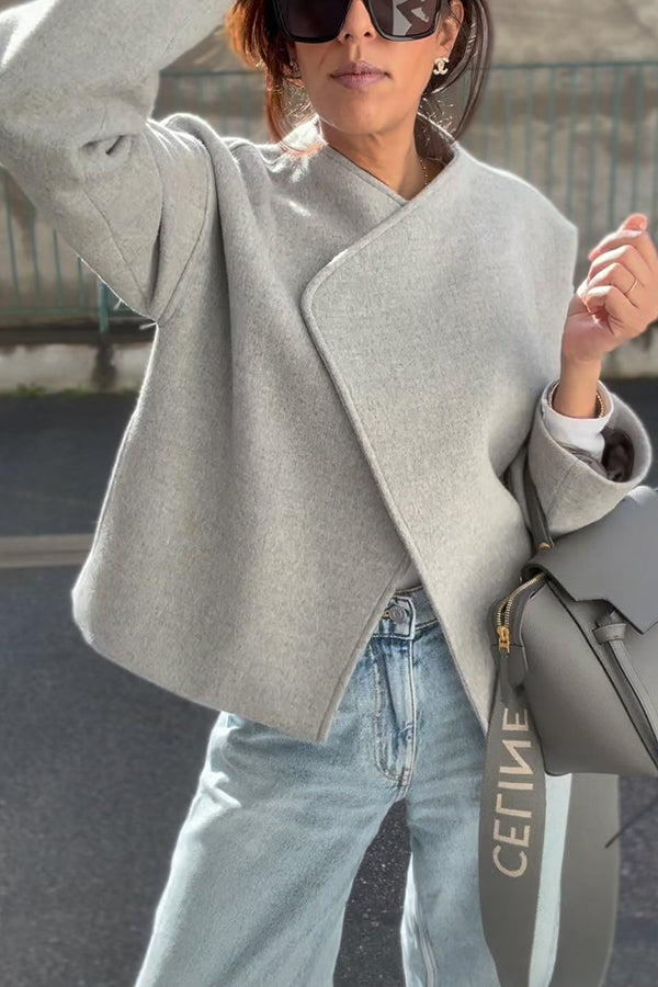 Veste femme idéale en fausse laine, col à revers, manches longues, coupe oversize