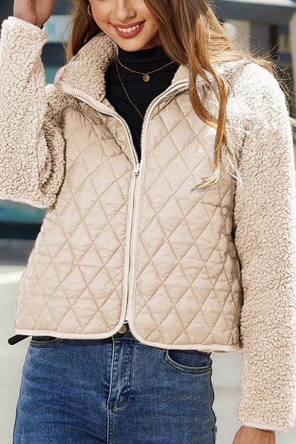 Blouson en cuir pour femme, manches longues, fermeture éclair