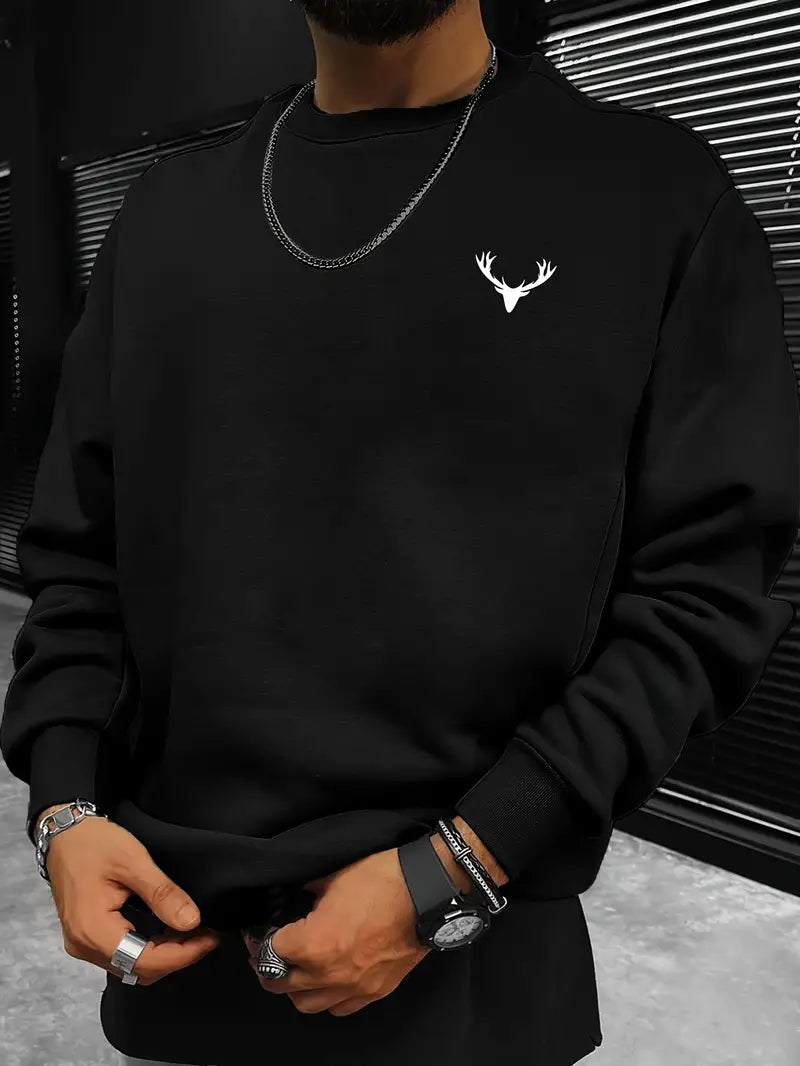 Pull-over homme motif cerf col rond