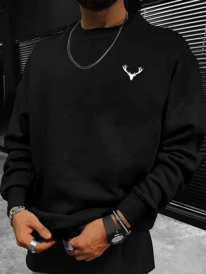 Pull-over homme motif cerf col rond