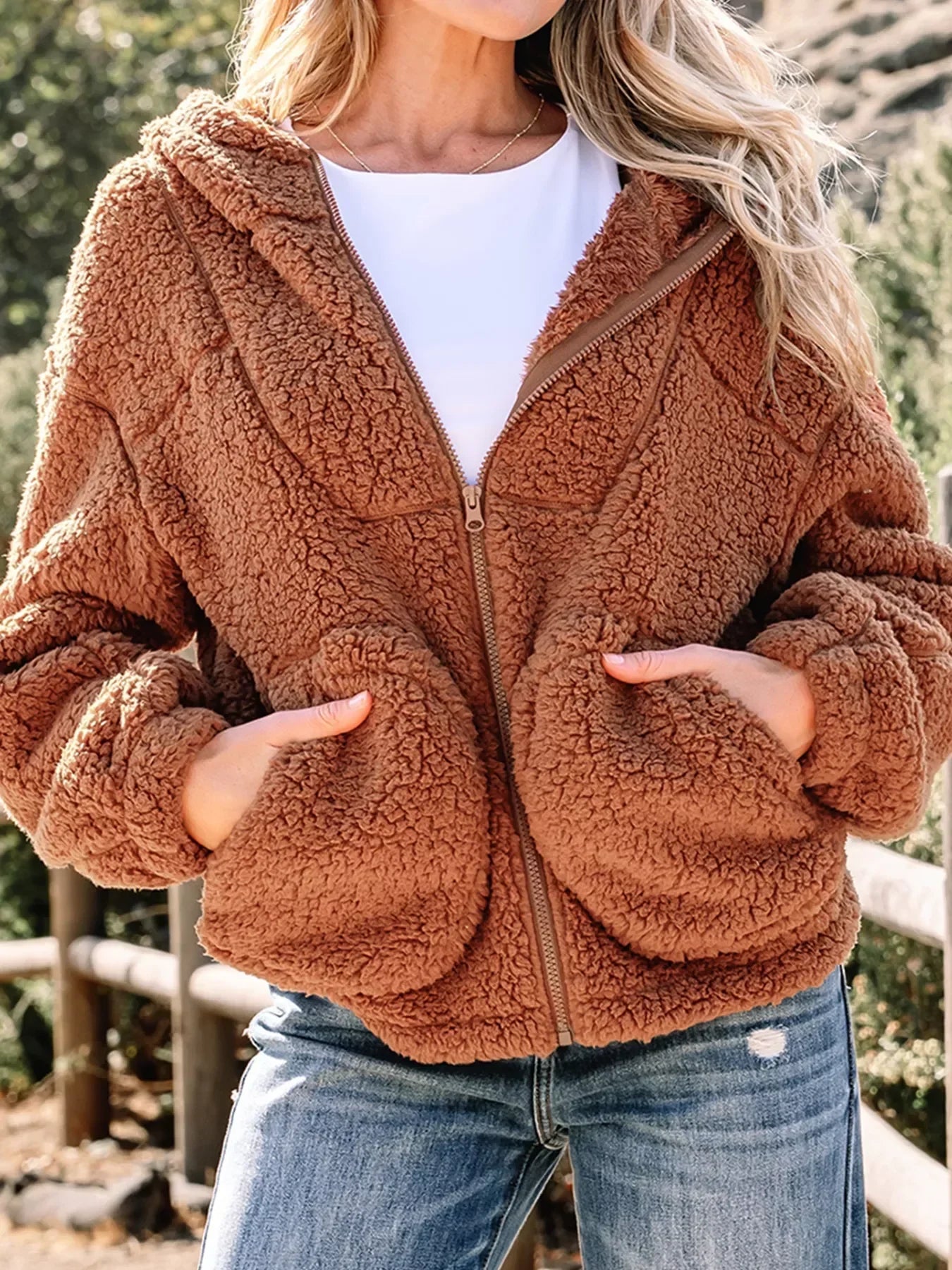 Veste Teddy zippée coupe décontractée femme douce