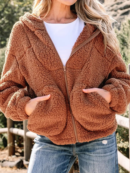 Veste Teddy zippée coupe décontractée femme douce