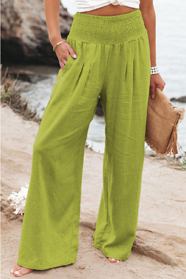 Pantalon femme taille haute jambes larges élégant