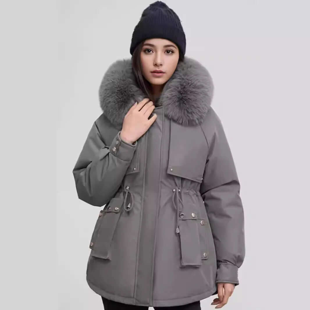 Manteau d'hiver femme col fausse fourrure élégant