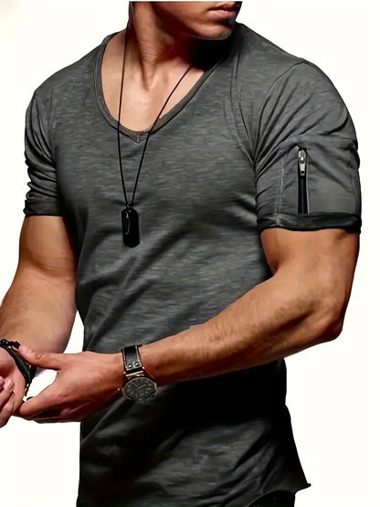 Faustino - T-shirt confortable pour homme Col en V Moderne