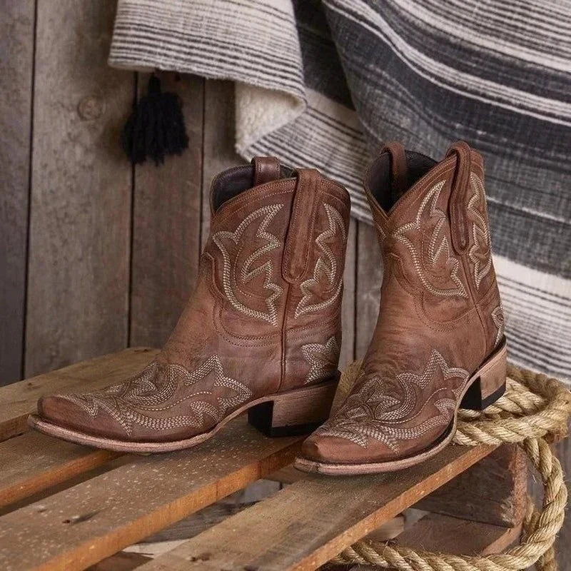 Bottes Western en cuir brodées style cowboy
