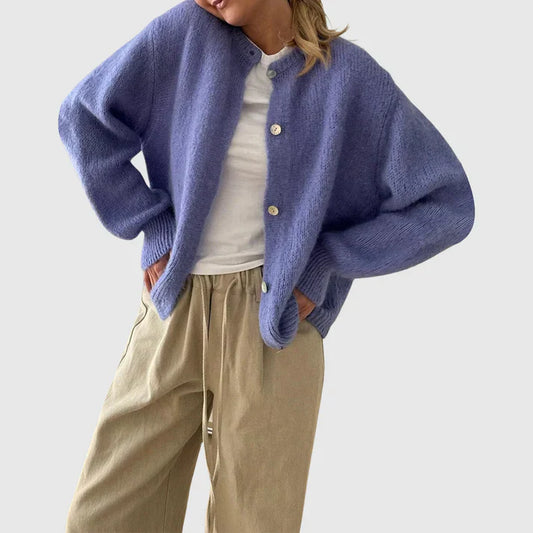 Damen Cashmere Cardigan Rundhals Knopfverschluss - IdealeKleiden