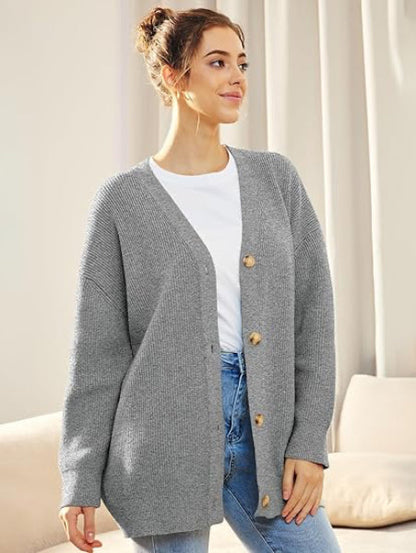Gilet pour femme ample col en V boutons mode automne