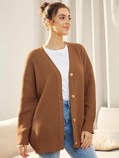 Gilet pour femme ample col en V boutons mode automne