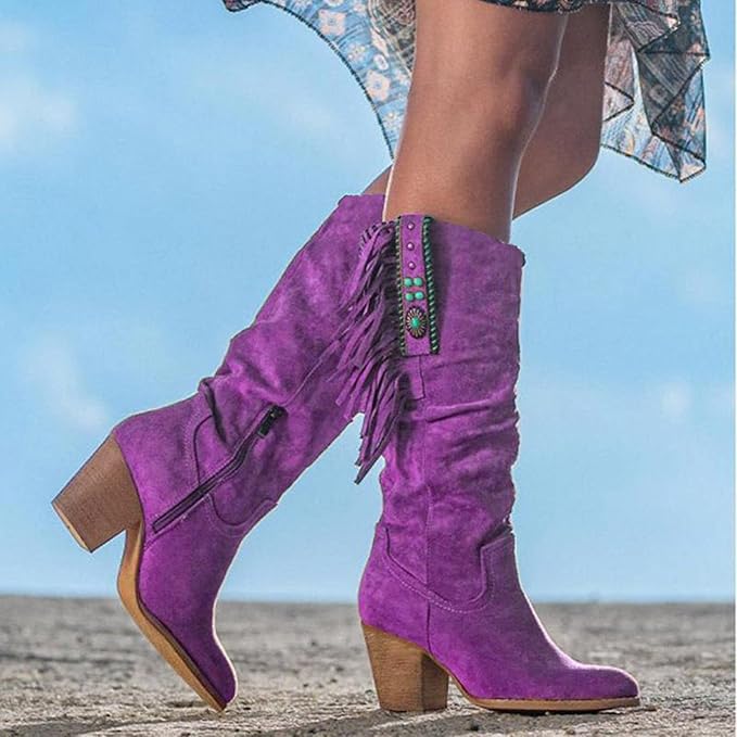 Bottes western pour hommes avec motif à franges